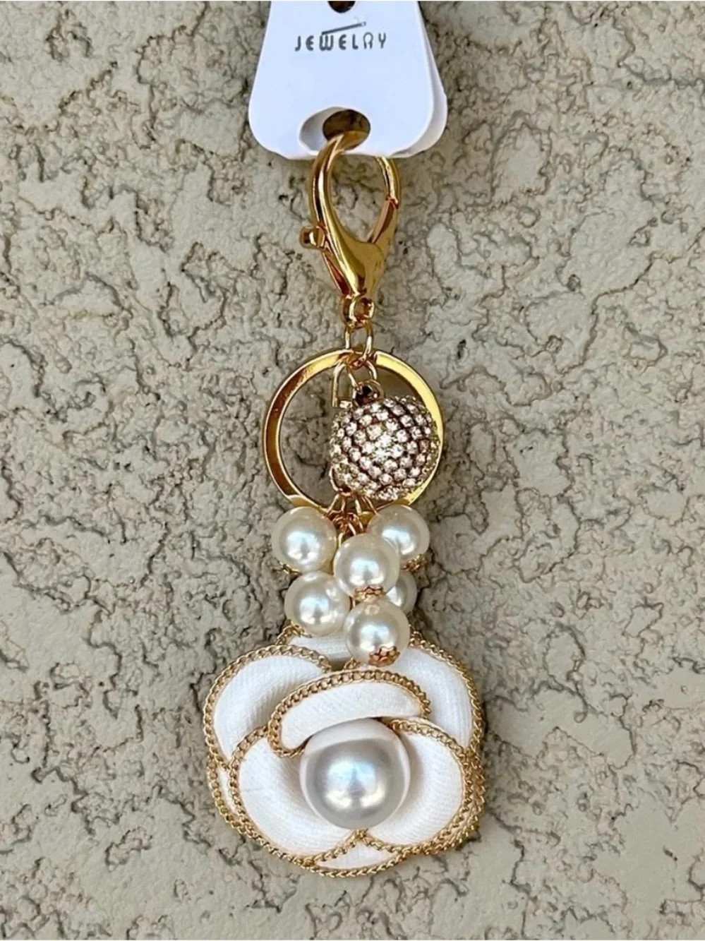 Gold Pearl Flower Keychain Charm